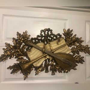 Burwood 1971 wall hanging 34 1/2”, violin, horn, sheet music , festive, 34 1/2”